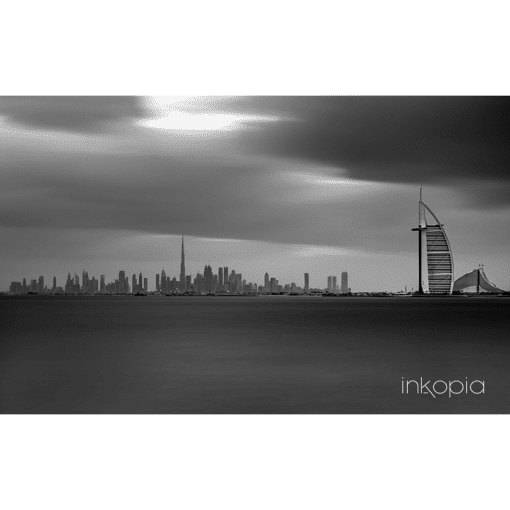 Landmark, Urban, Scenery, Monochrome, Cityscape, Skyline, Dubai, Landmarks, Burj Khalifa, Burj Al Arab