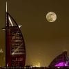 Landmark, City, Skyline, Cityscape, Dubai, Burj Al Arab, Burj Khalifa, Jumeirah Beach Hotel, Moon, Night