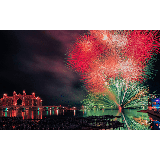 Landmark, Urban, UAE, Dubai, New Years Eve, NYE, Red, Green, Fireworks