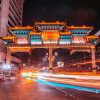 Scenery, Asian, Culture, Gate, Lights, Yellow, Orange, Red, Road
