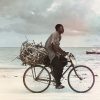 Beach|Scenery|People|Man|Beach|Bike|Bicycle|Sea|Clouds|Basket|Boat|WAD|World Art Dubai